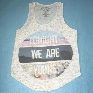 MIGHTY FINE tank top gray cream heather  “Tonight We Are Young” graphic size S